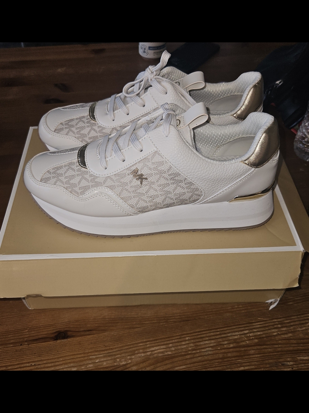 Michael Kors White & Gold Platform Trainer